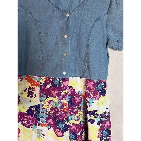 Vintage Denim Jumper Style Dress Floral - Picture 3 of 4